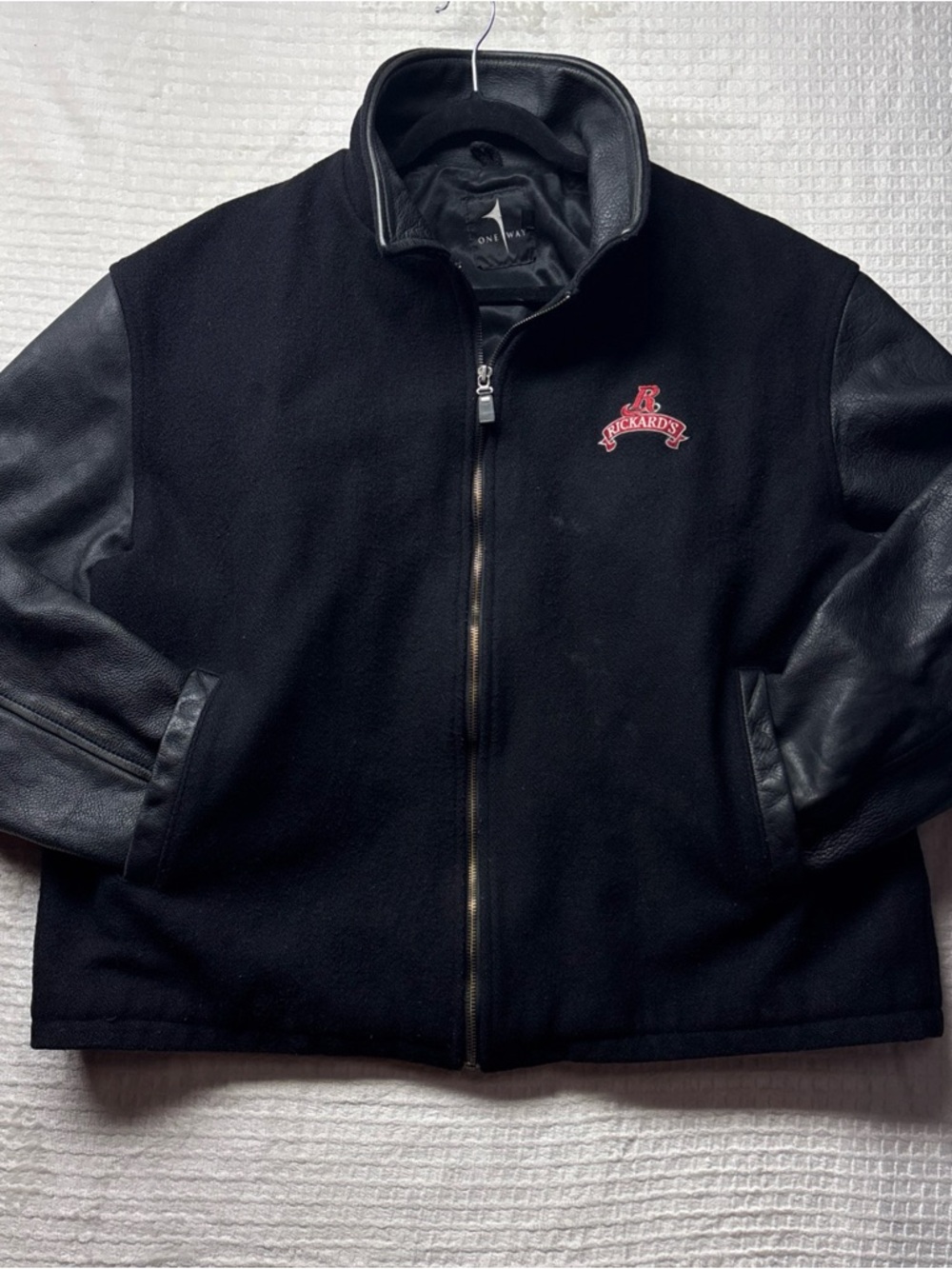 Vintage Rickard's Red One Way Letterman Bomber Jacket Black Size Extra Large